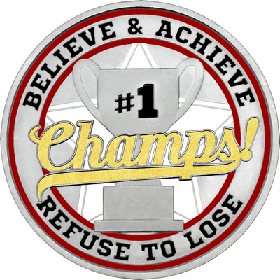 Gold "Champs!" with Maroon Outer Circular Borders